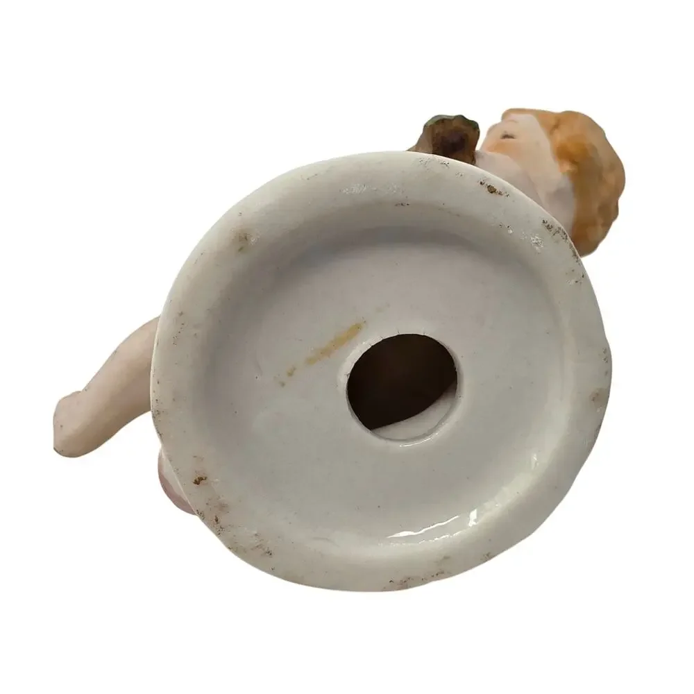 Pair Vintage Bisque Piano Baby Figurines Porcelain Child Figures Decor